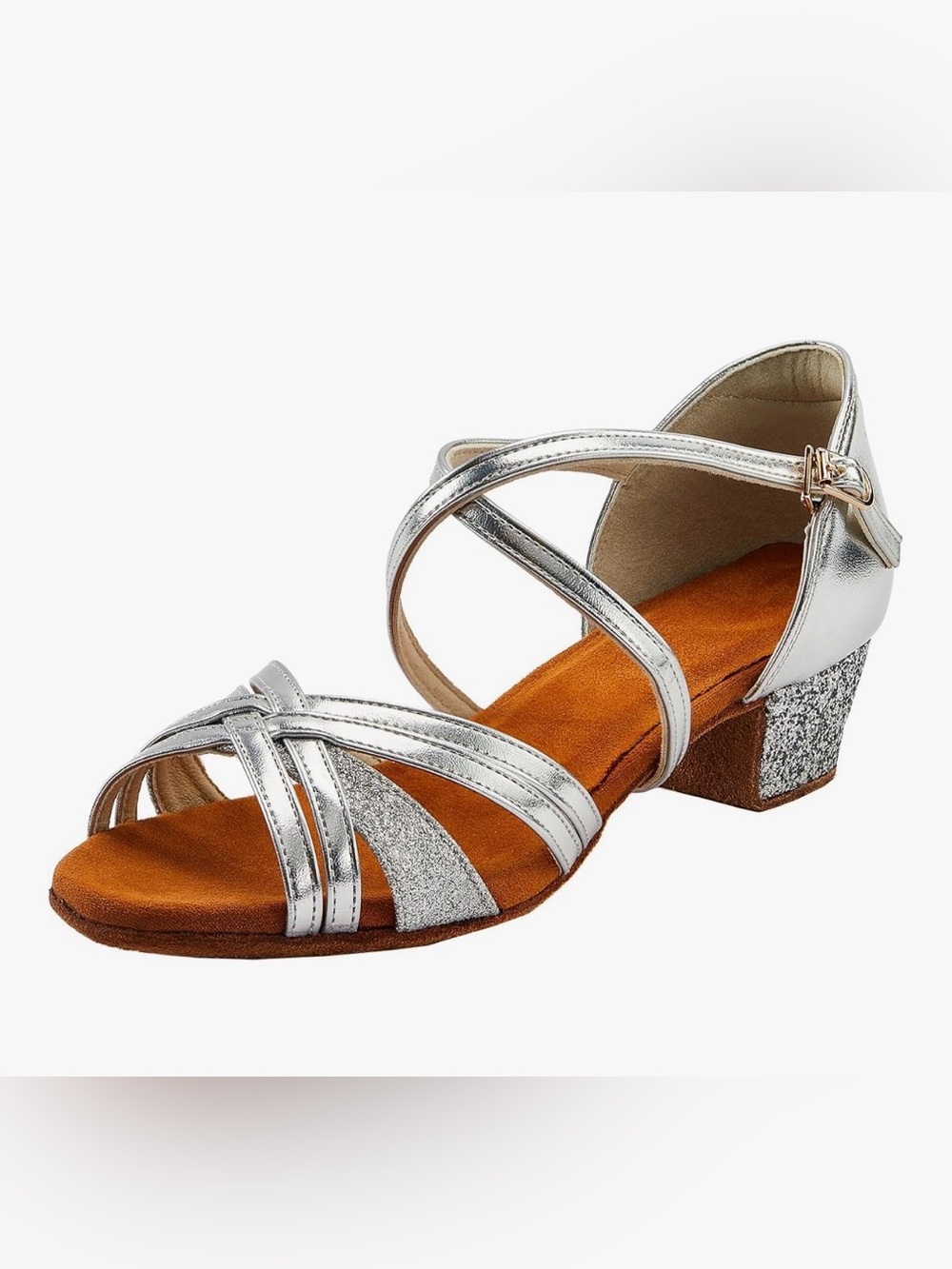 Silver Strappy Low Block Heel Sandals - Women size 35 U.S.  size 4.5-5